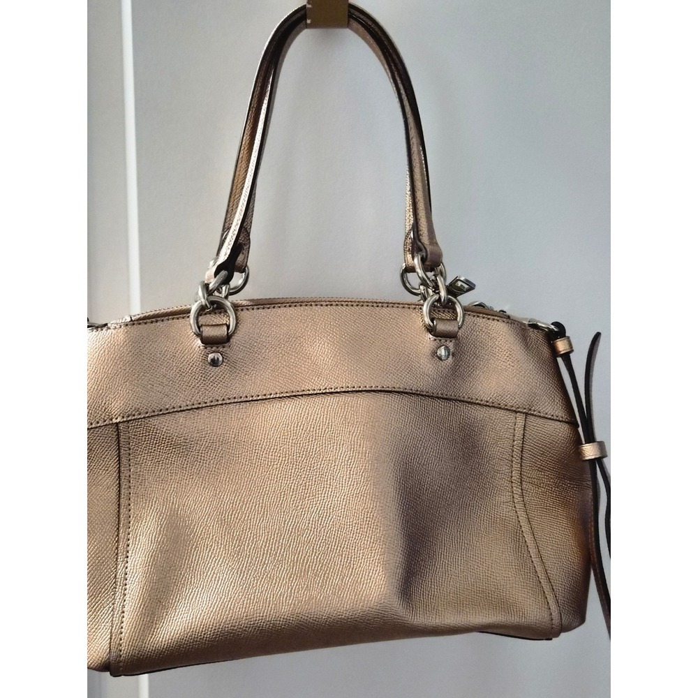 Coach Metallic Champagne Gold Crossgrain Leather Satchel Crossbody Bag - Picture 5 of 12
